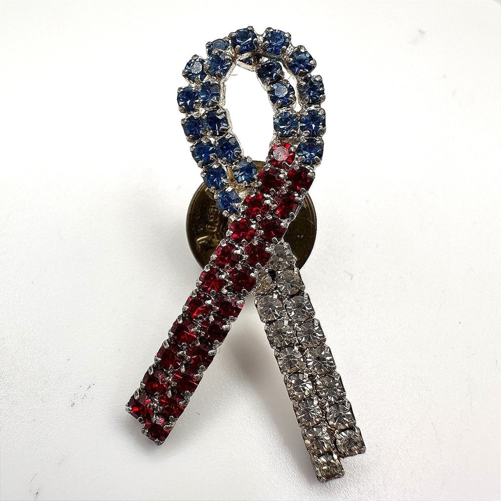 Vintage 90s Awareness Ribbon Lapel Pin Glass Rhinestone Women's Fashion Jewelry